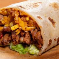 Califonia Burrito · Meat, mexican rice, beans, pico de gallo, fries, cheese, sour cream and home made salsa.