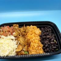 Burrito Bowl · Meat, mexican rice, beans, pico de gallo, lettuce, cheese, sour cream and home made salsa.