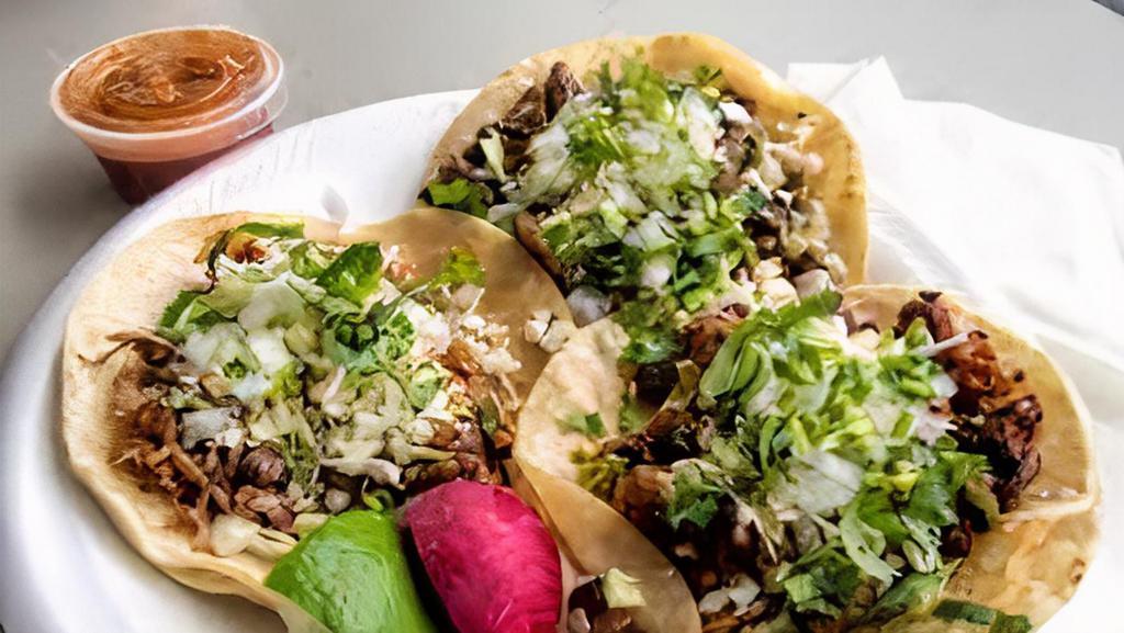 Street Taco · Meat, onion, cilantro. Salsa and limes.
