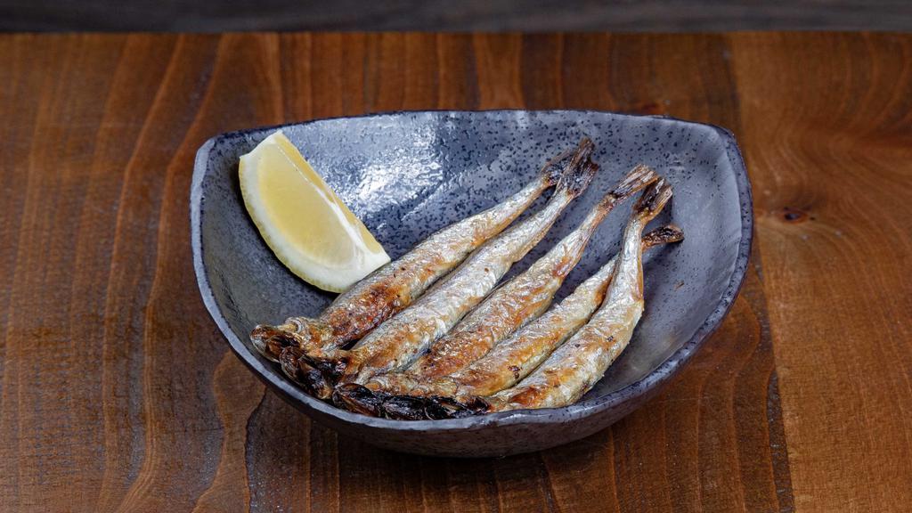 Fries with Eyes · Fried silver striped herring, yuzu kosho aioli, lemon.