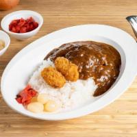 Kaki Fry (Oysters) Curry · Three (3) Japanese oysters from Hiroshima (deep-fried) served with curry, rice, pickles, and...