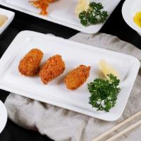 Side Kaki Fry (Oysters 5 pcs) · Five (5) Japanese oysters from Hiroshima (deep-fried) served with a lemon wedge and tartar s...
