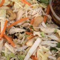 Chinese Chicken Salad · Pulled chicken, spring mix, Napa cabbage, bean sprouts, shredded carrots, roasted cashews, f...