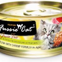 Fussie Cat Tuna with Shrimp 2.82 Oz · Tuna, Water Sufficient for Processing, Shrimp, Sunflower Seed Oil, Tricalcium Phosphate, Loc...