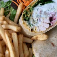 Med Wrap. · grilled chicken breast, cilantro-jalapeno hummus, tzatziki, feta cheese, red onion, spinach,...