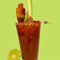 Virgin Candied Bacon Bloody Mary · Candied bacon, olives, lime, celery, and salt.   Just add vodka!  Add 1.5 oz of your own vod...