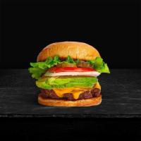 Let's Go Avo Burger · American beef patty topped with avocado, melted cheese, lettuce, tomato, onion, and pickles....