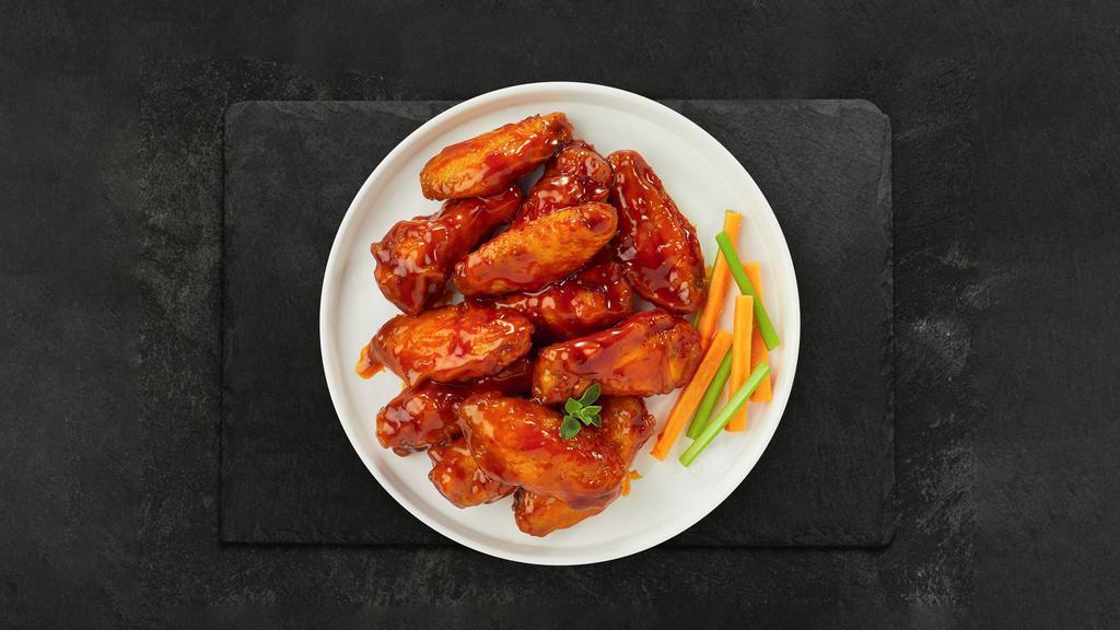 Buffed Up Buffalo Wings · Fresh chicken wings breaded, fried until golden brown, and tossed in buffalo sauce. Served with a side of ranch or bleu cheese.