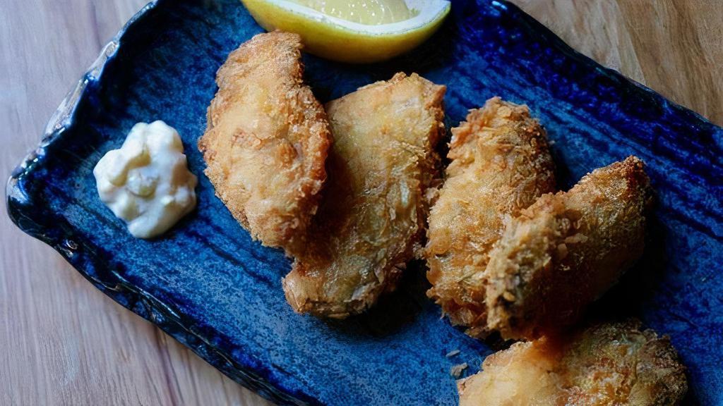 Kaki Fry · Five pieces. Panko fried oysters and Japanese tartar sauce.