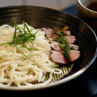 Duck Tsuke Udon · Seared duck breast, chives, with a rich duck and dashi dipping broth.