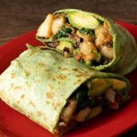 Vegan Burrito · Fresh Avocado, spinach, mushroom, tomato, potato. Spinach tortilla (NO EGG, NO CHEESE )All b...