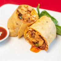 Tex-Mex Fajita Wrap · Chicken or steak, sautéed green peppers and onions, Cheddar cheese, sour cream and salsa in ...