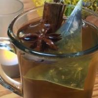 Apple Pear Toddy · Apple Cider, white ginger pear tea, all spices, cinnamon stick, star anise