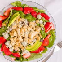 Strawberry Spinach Salad · Cal. 881-1361. Our award-winning items. Grilled Chicken, chopped pecans, strawberries, bleu ...