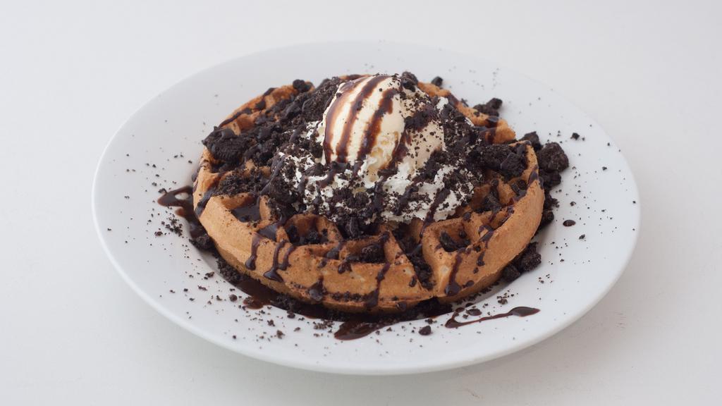 Cookies N Cream Waffle · Chocolate Chip, Whipped Cream, Ice Cream, Oreo® Crumbs