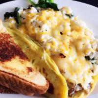 #6. Crab Breakfast (omelet) · Real crabs, 2 eggs, grilled bell pepper, onion, mushroom, spinach, zucchini, garlic, cheddar...