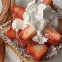 #18. Fresh Strawberry French Toast · 2 slices of French toast.
Fresh strawberry and whipped cream and choice of meat.
