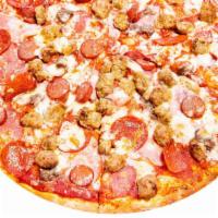 Meat Lover’s Pizza · Red sauce, ham, pepperoni, sausage, salami, beef and linguica.