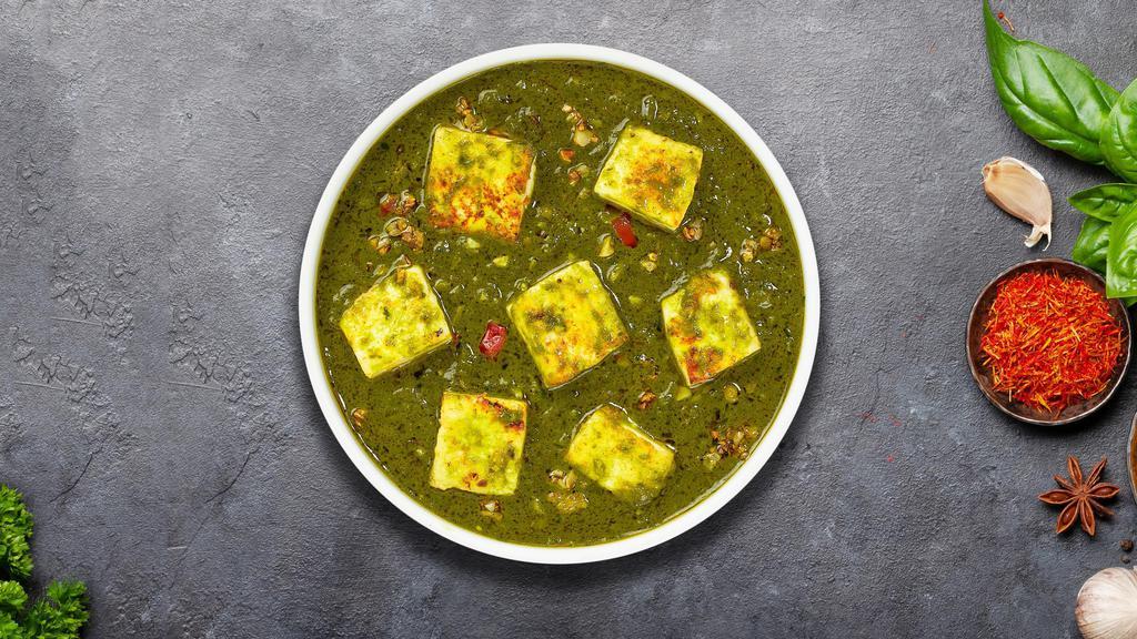 Saag Tofu · Spinach cooked with tender pieces of tofu with mild spices.