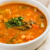 Fasolatha · Nick's traditional greek white bean soup with fresh vegetables.