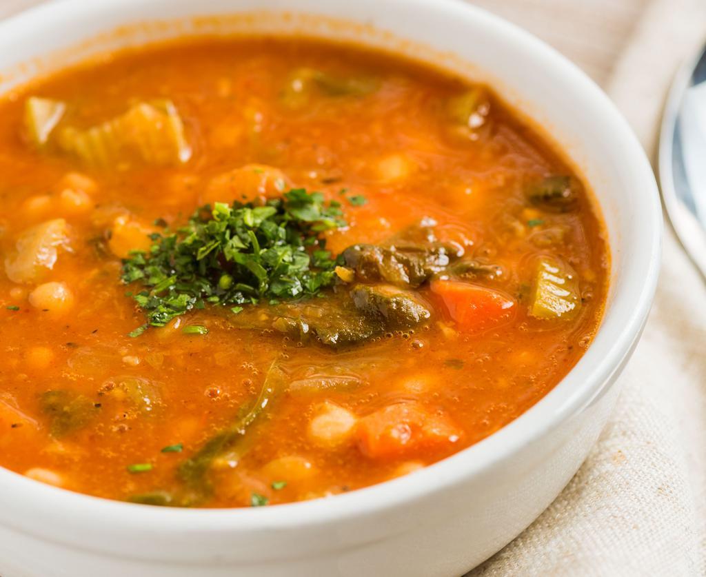 Fasolatha · Nick's traditional greek white bean soup with fresh vegetables.