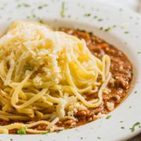 Yia Yia’s Pasta Bolognese · Our homemade tomato meat sauce made up of ground chuck, sausage, shredded pork loin and tri-...