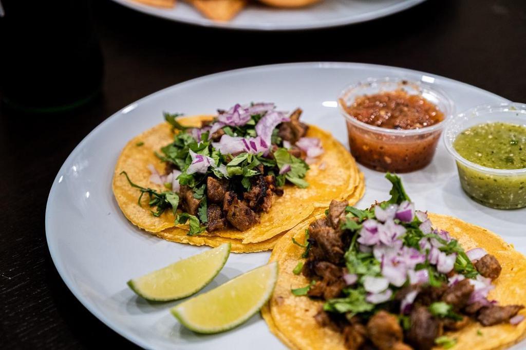 Street Taco · Corn tortilla or Flour tortilla, with your choice of protein topped with chopped cilantro and onions.