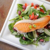Salmon Salad · Classic salmon salad on spinach.