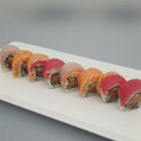 Suro Roll · In: yellowtail, salmon, cucumber
Out: tuna, salmon, albacore, no sauce