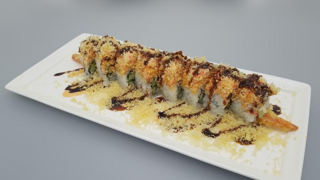 Crunch Roll · In: shrimp tempura, cucumber
Out: spicy crab, crunch, sweet sauce, spicy mayo