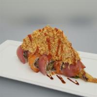 Donny Roll · In: shrimp tempura, cucumber, avocado
Out: tuna, salmon, spicy crab meat, sweet sauce, srira...