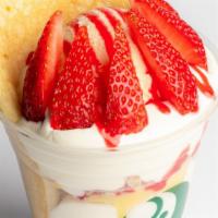 Strawberry Crepe Pancake · Classic Pancake, Custard Cream, Strawberries, Vanilla Ice Cream, Strawberry Sauce.