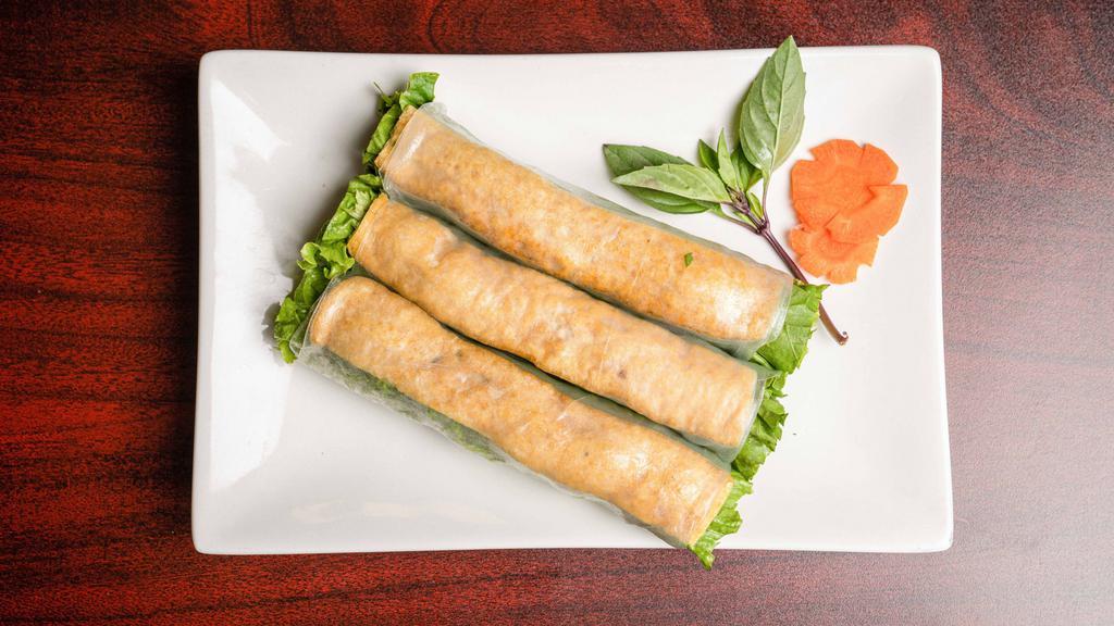 V1. Vegetarian Spring Rolls (3 Rolls) / Gỏi Cuốn Chay · Tofu, lettuce, and cucumber wrapped in rice paper, served with hoisin peanut sauce.
