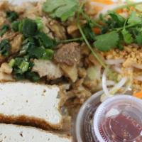 65. Vegetarian Tofu Vermicelli (Bun Chay)  · Our vegetarian tofu is the best! It is served with our house made stir fry tofu, and fried t...