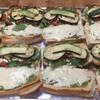 Vegetarian Sandwich · Vegetarian. Fresh eggplant, spinach, artichokes, zucchini, sun-dried tomatoes, feta cheese w...