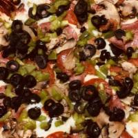 San Francisco Special Pizza · Salami, pepperoni, mushrooms, black olives, bell peppers and fresh garlic.