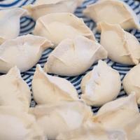 DJ1. [Frozen] Grandma's Pork Dumplings (20 pcs) · Ground pork and napa cabbage. Uncooked frozen dumplings.