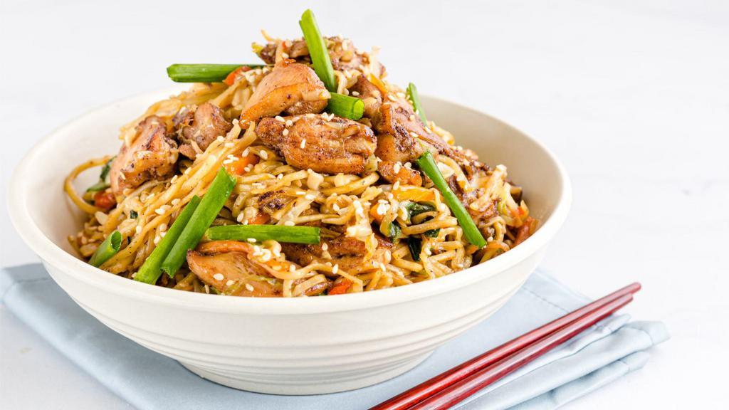 Chicken Chow Mein · Exotic chicken chow mein stir-fried with mixed vegetables, indo-chinese spiced and protein.
