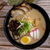 1. Tonkotsu Ramen · Roasted pork, boiled egg kikurage mushroom, bamboo shoots, fresh green onion, sprouts, fish ...