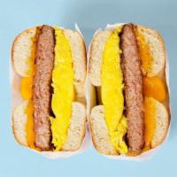 Sausage Egg & Cheese on a Bagel · Your choice of bagel with scrambled eggs, sausage, and cheese.