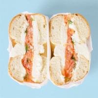 Lox Bagel · Your choice of bagel with salmon lox, cream cheese, tomato, onion, and capers.