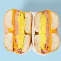 Ham Egg & Cheese on a Bagel · Your choice of bagel with scrambled eggs, ham, and cheese.