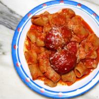 Kid Pasta Polpette · Short rigatoni Pasta with home made Meatballs in tomato sauce