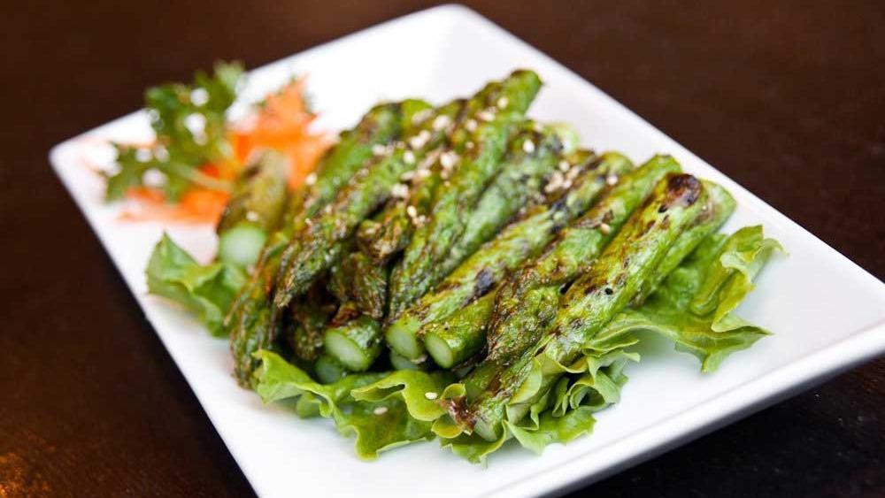 Asparagus · Grilled with salt and pepper.