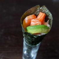 Salmon Hand Roll · With avocado.