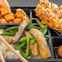 Orange Chicken Rice Plate 橙汁鸡便当 · Serves w/ Orange chicken, another two dishes up to your own choice, broccoli and one braised...