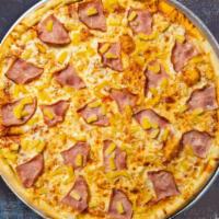 Beyond The Hawaiian Pizza  · Pineapples, ham and mozzarella cheese baked on a hand-tossed dough.