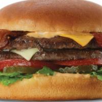 The Double Decker™  Burger · Two of our quarter pound patties stacked high with sauce, pickle. Lettuce, tomato, Swiss and...