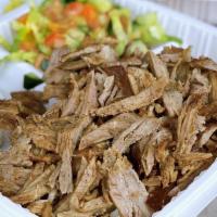 Lamb Beef Gyro Plate · Marinated lamb-beef meat cooked on vertical rotisserie and sliced into thin pieces as it coo...