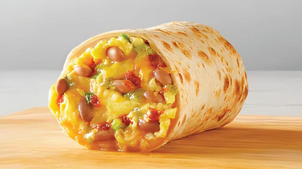 Breakfast Burrito · Fresh eggs scrambled with green onions, pinto beans, cheese, red chili salsa and avocado verde salsa.
